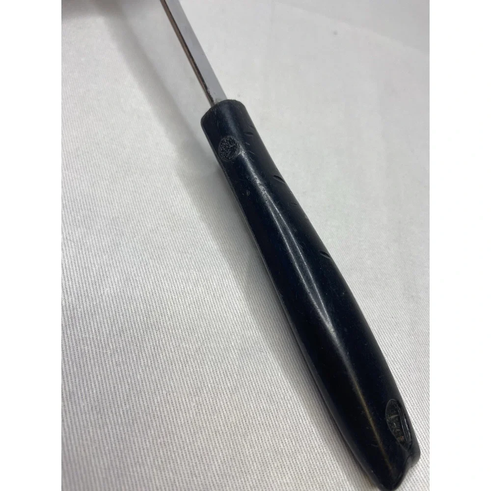 Vintage EKCO Slotted Spoon Chromium Plated Black Handle Made in USA 11 Inch‎
